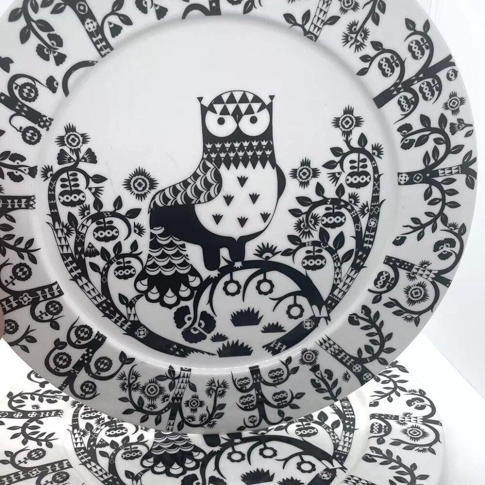 hard to find! set 3 Iittala TAIKA black white owl dinner plates 30cm cottagecore